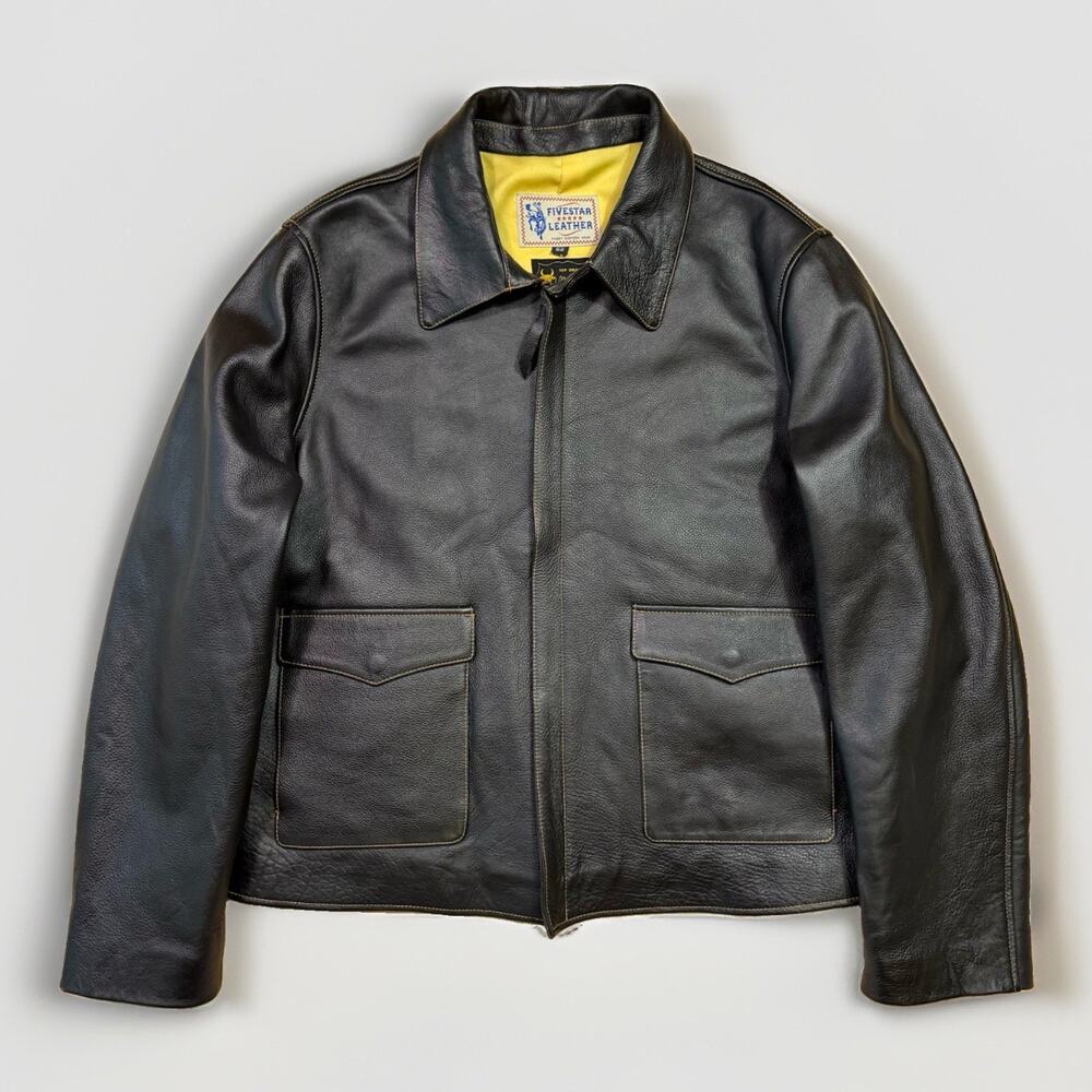 Five Star Leather Jacket 52 Dark Brown Full Zip Lined Steerhide Heavy A2